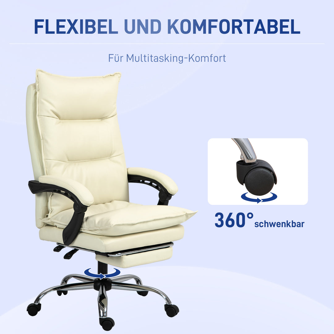 Kontorstol, justerbar sædehøjde, fodstøtte, kunstlæder, op til 135 kg, metalbase, 66 x 72 x 116-124 cm, beige