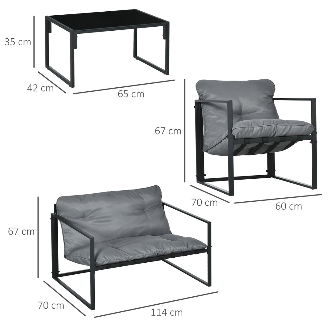 Havemøbelsæt, 4 personer, med 2 lænestole, 2-personers sofa, sofabord, vejrbestandig, til alle årstider, grå+sort