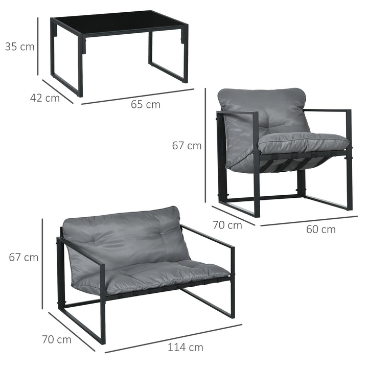 Havemøbelsæt, 4 personer, med 2 lænestole, 2-personers sofa, sofabord, vejrbestandig, til alle årstider, grå+sort