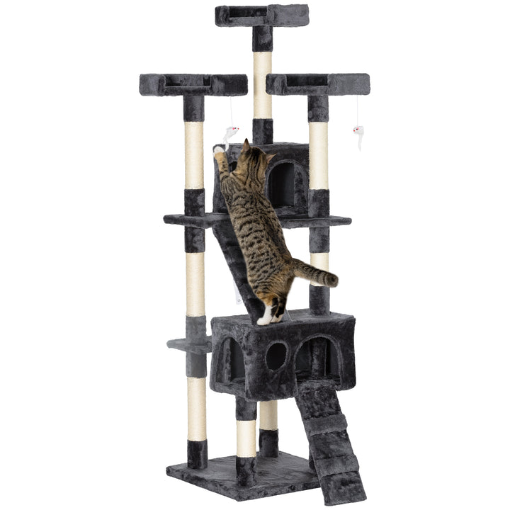 Kradsetræ med kattehulestige xxl kradsetræ klatretræ klatretræ til katte multiniveau multiaktivitetscenter plys grå 49 x 49 x 173 cm