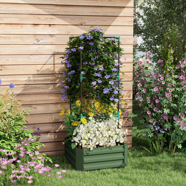 Højbed med espalier, åben bund, vejrbestandig, 61 cm x 61 cm x 140 cm, grøn