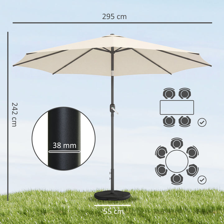 Parasol ca. Ø300 cm, vipbar balkonparasol med håndsving, krydsfod, sandsæk, UV 30+, udtrækkelig, cremehvid