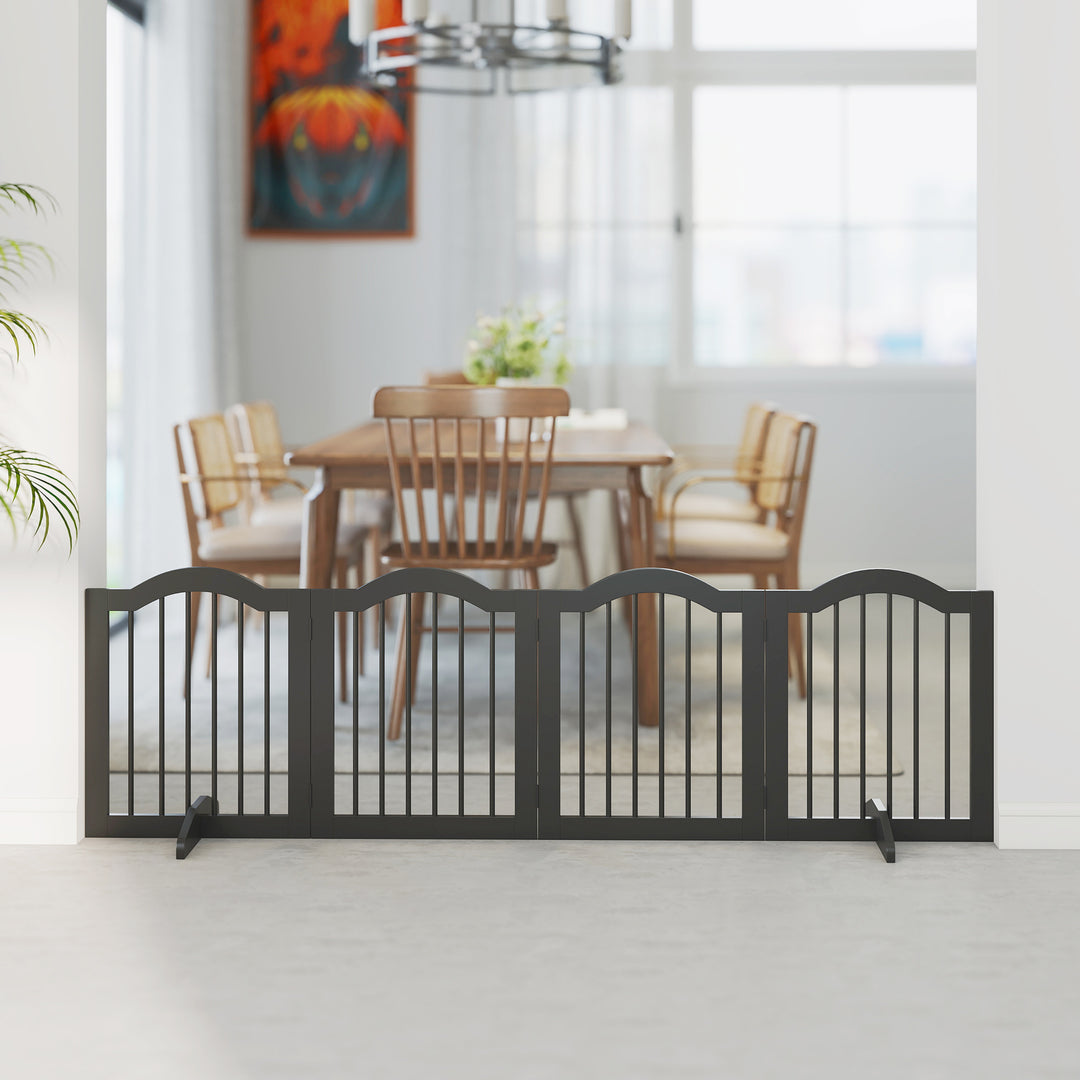 Fritstående hundegitter med fødder, foldbart, 4 paneler, 208 x 29,5 x 61 cm, sort