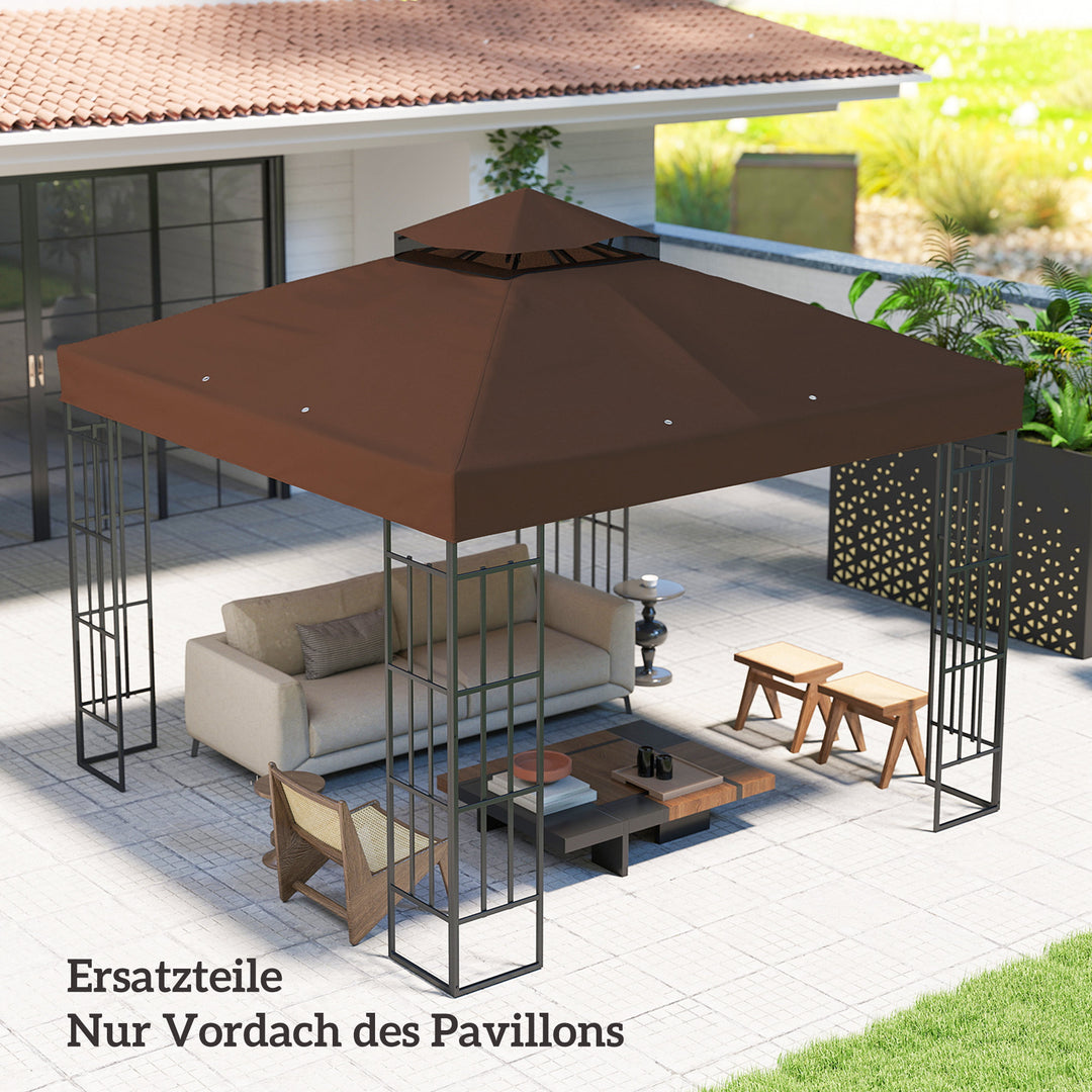 3 x 3 m udskiftningstag til pavillon, udskiftningspresenning til pavillon med drænhuller, UPF30+, solbeskyttelse, kaffe
