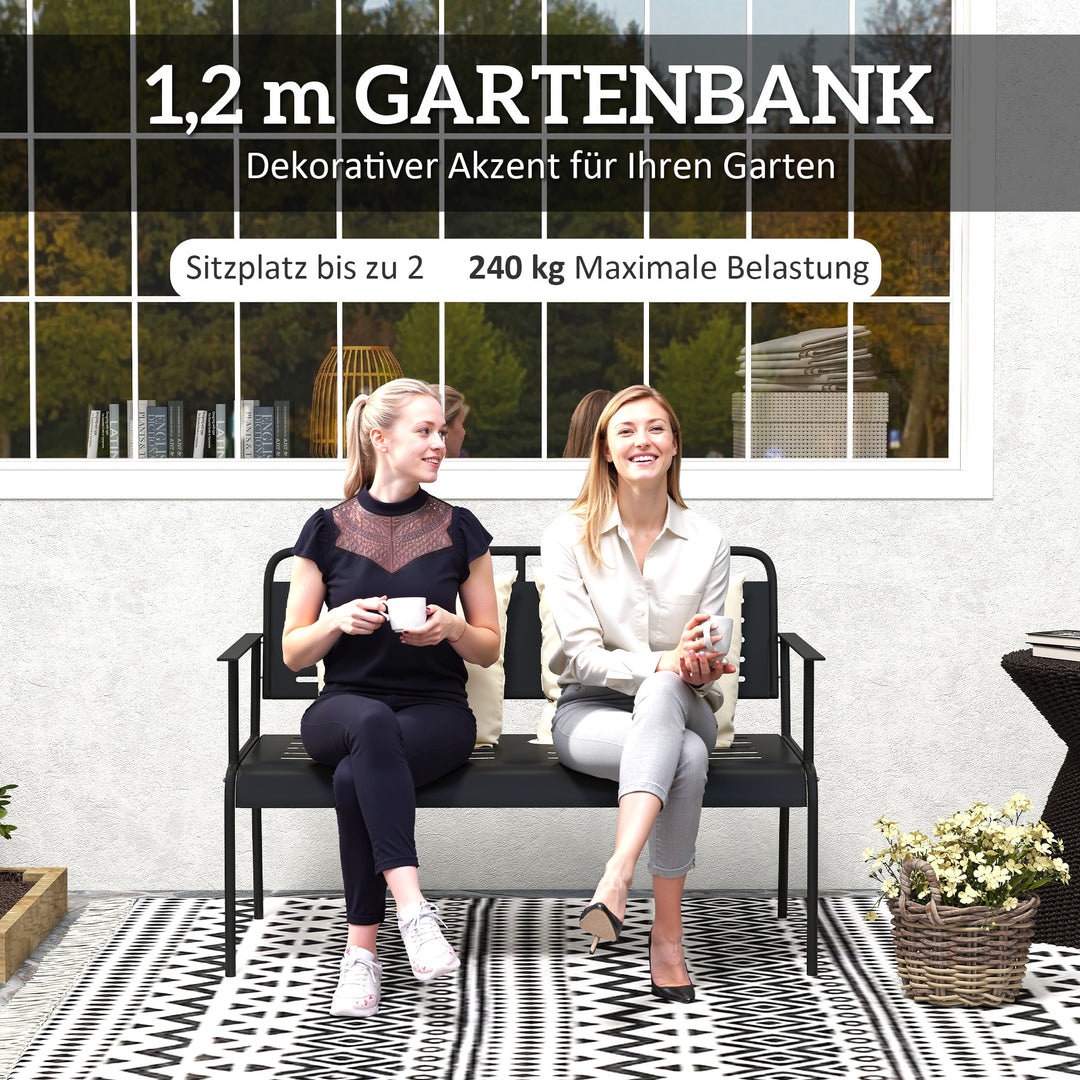 - Havebænk med sæde, vejrbestandig bænk, vandafvisende havemøbler med ryg- og armlæn 121 x 64 x 84 cm, sort