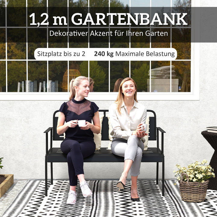 - Havebænk med sæde, vejrbestandig bænk, vandafvisende havemøbler med ryg- og armlæn 121 x 64 x 84 cm, sort