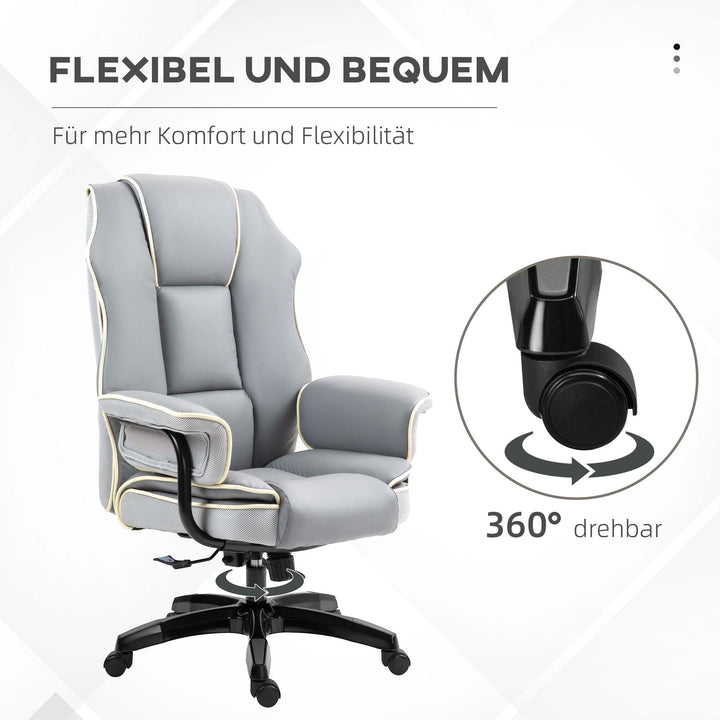 Ergonomisk kontorstol, ekstra polstret, lænefunktion, kunstlæder, 76x80x118-124 cm, lysegrå