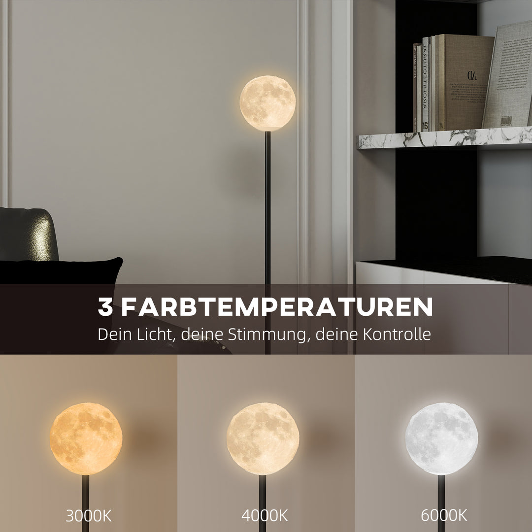 Gulvlampe med måneskærm, fodkontakt, 3 farvetemperaturer, metal, sort