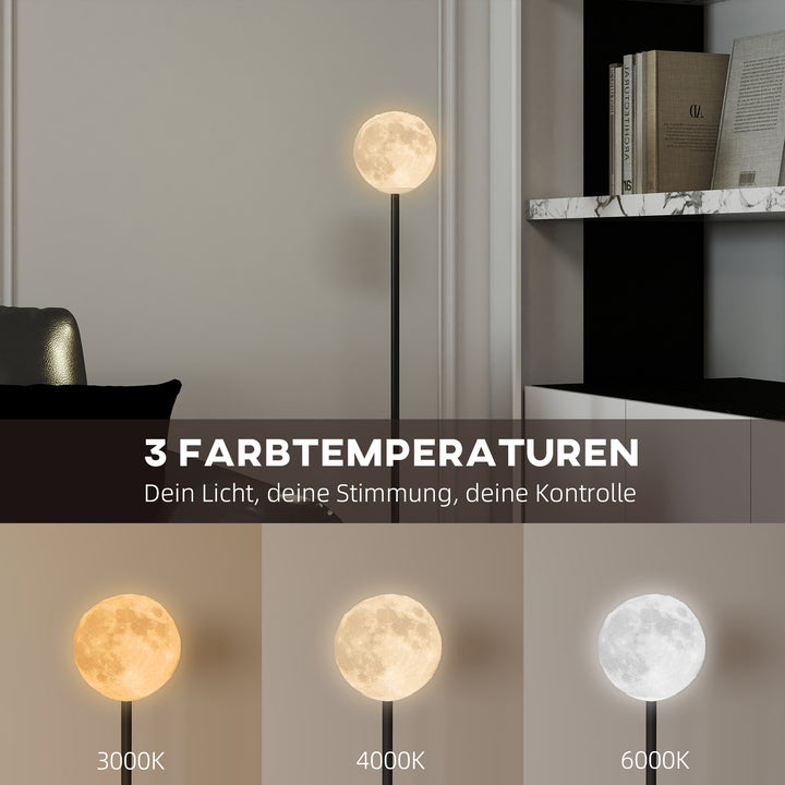 Gulvlampe med måneskærm, fodkontakt, 3 farvetemperaturer, metal, sort