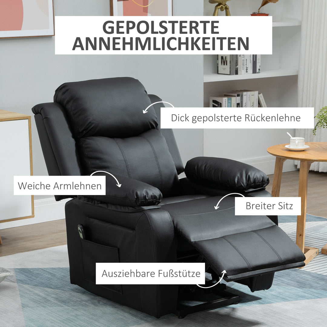 Lænestol med ståstøtte, inklusive fodstøtte og nakkestøtte, 1 fjernbetjening, sort
