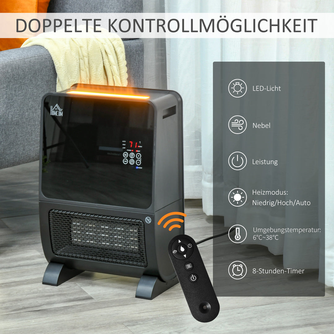 2-I-1 varmeblæser, varmelegeme, led-lys, 8-timers timer, 33 cm x 21 cm x 49,5 cm, sort
