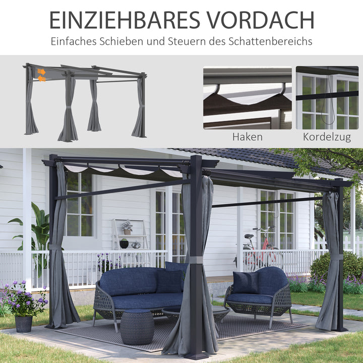 Pergola, inklusive monteringsbeslag, udtrækkeligt tag, 2,97 m x 2,95 m x 2,3 m, mørkegrå