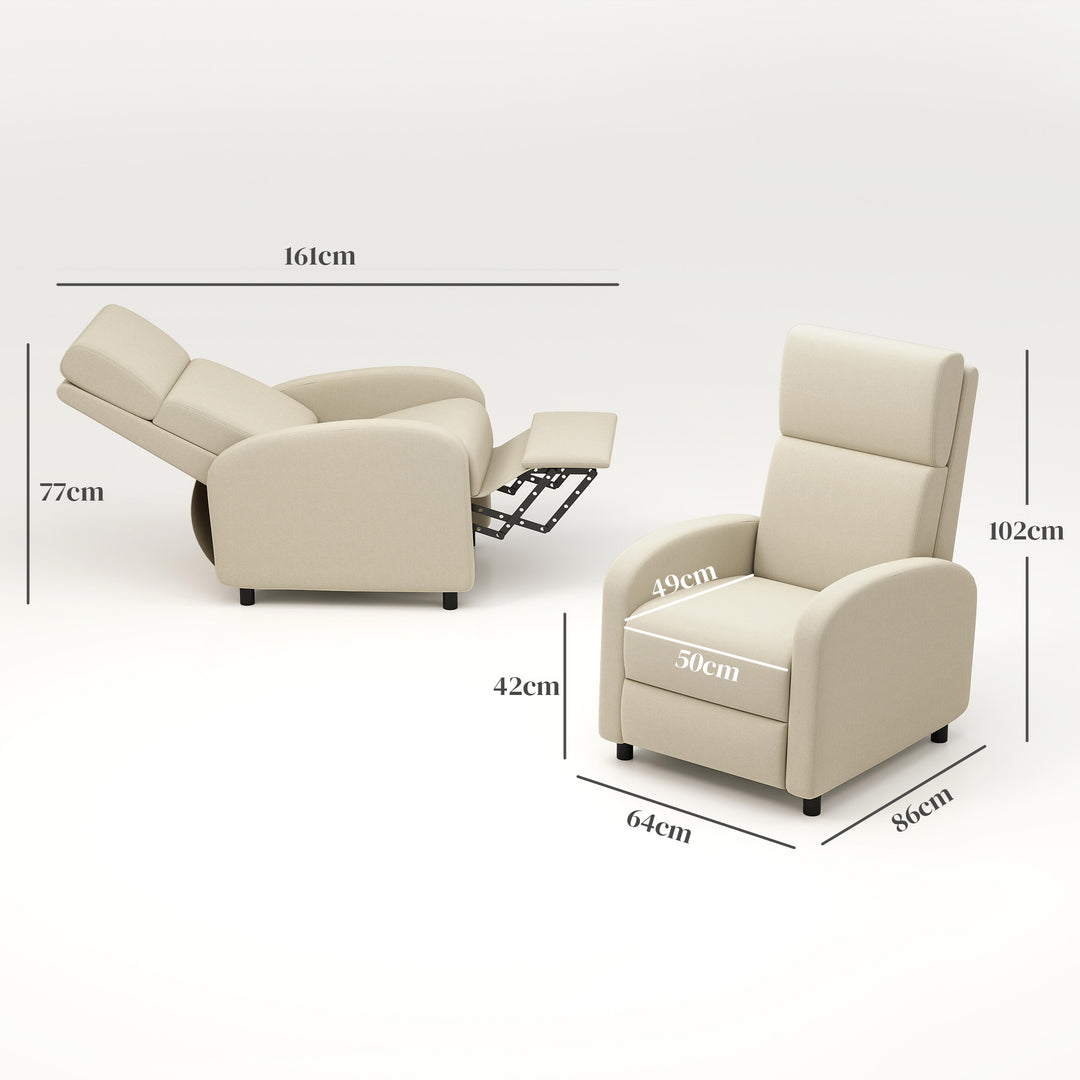Lænestol tv-stol, udklappelig fodstøtte, vippes op til 160°, 64 x 86 x 102 cm, cremefarvet