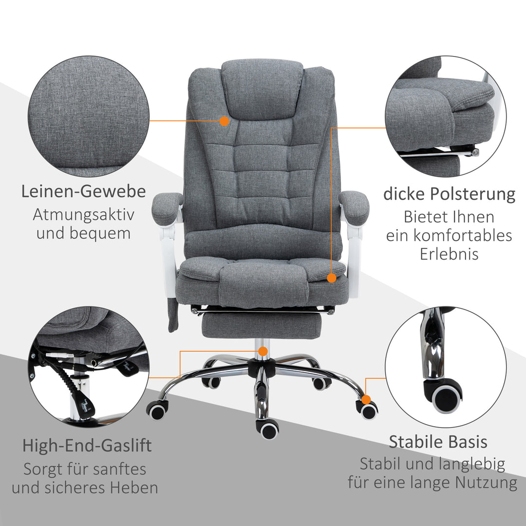 Kontorstol med massage- og varmefunktion, vippefunktion til ryglæn, drejelig og højdejusterbar, op til 120 kg, grå