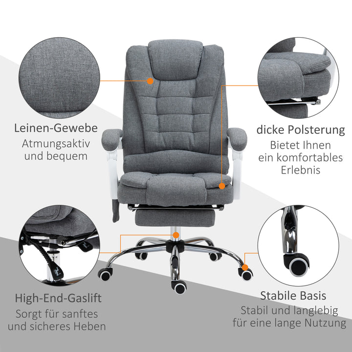 Kontorstol med massage- og varmefunktion, vippefunktion til ryglæn, drejelig og højdejusterbar, op til 120 kg, grå