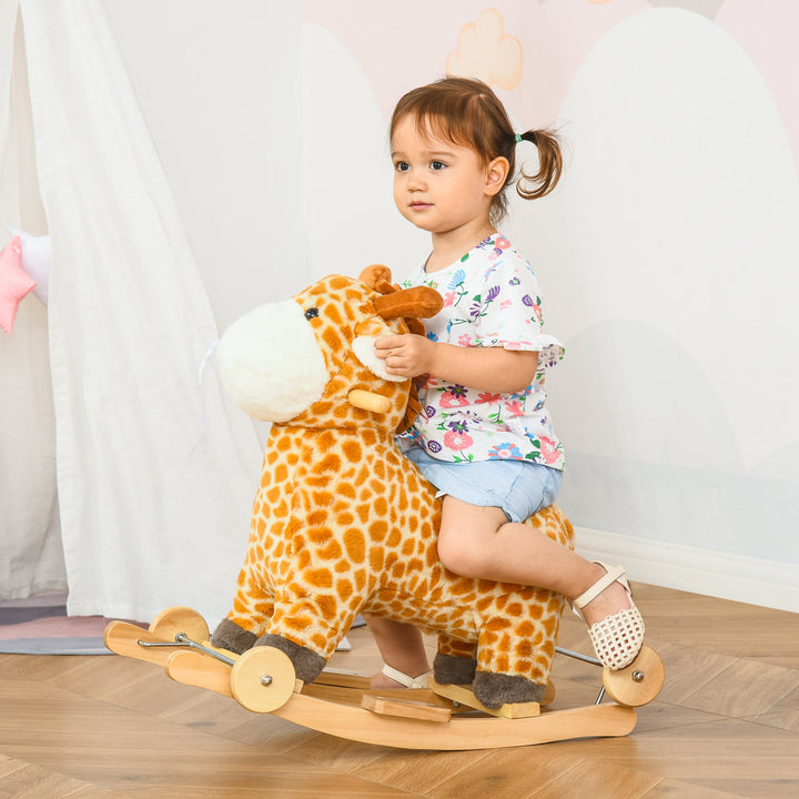 2-I-1 gyngedyr giraffer med lydeffekt, hjul, håndtag plys baby gyngelegtøj gyngesæde til småbørn 3-6 år