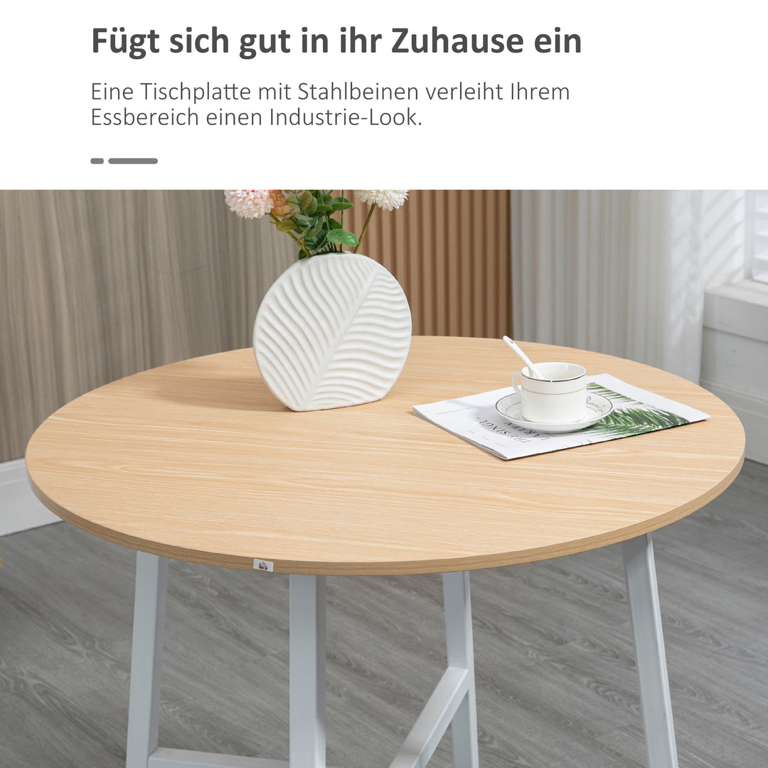 Spisebord, industriel stil, afrundet design, stabilt op til 60 kg, 80 x 76h cm, naturtræ/hvid