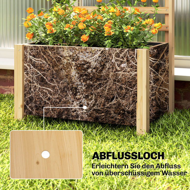 Højbed med espalier, træpotte med espalier, drænhul, fiberdug, 60 x 39 x 120 cm, naturtræ