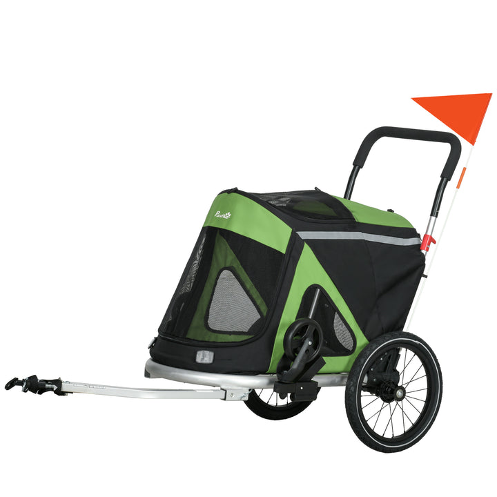 2-i-1 hundebåren/hundejogger/cykeltrailer op til 20 kg, 2 reflekser, 1 sikkerhedsline, 150 x 68 x 95 cm, grøn