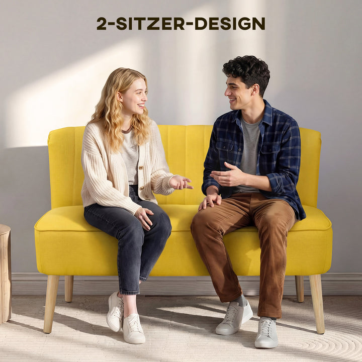 2-personers sofa, blød polstring, letplejeligt betræk, op til 220 kg, 117 x 56,5 x 77 cm, gul