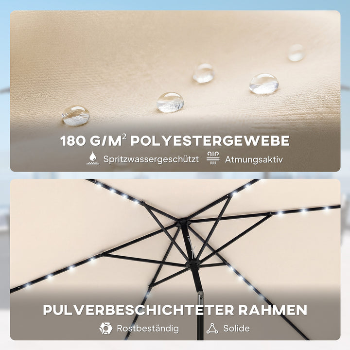 LED solcelleparasol, ca. 300 x 200 cm, vipbar balkonparasol med håndsving, beskyttelsesovertræk, UV-beskyttelse, drejelig, cremehvid