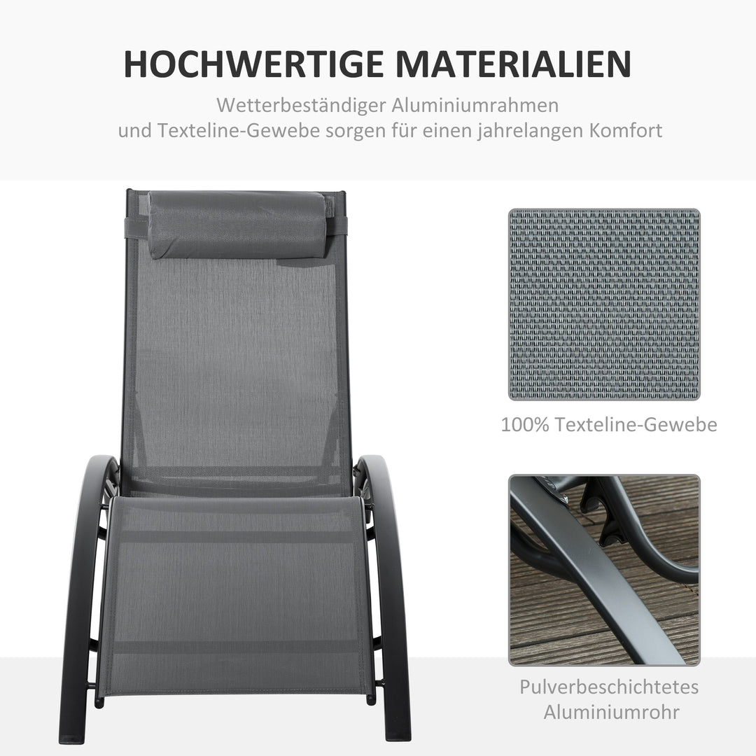 Havestol, solseng, justerbar ryglæn, aluminium, grå