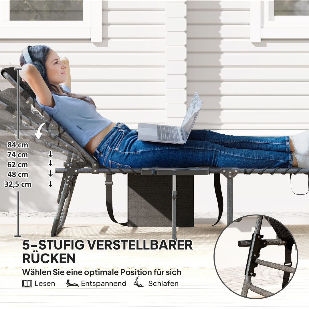 Sammenklappelig liggestol, havestol med nakkestøtte, liggestol med justerbar ryglæn i 5 positioner, op til 120 kg