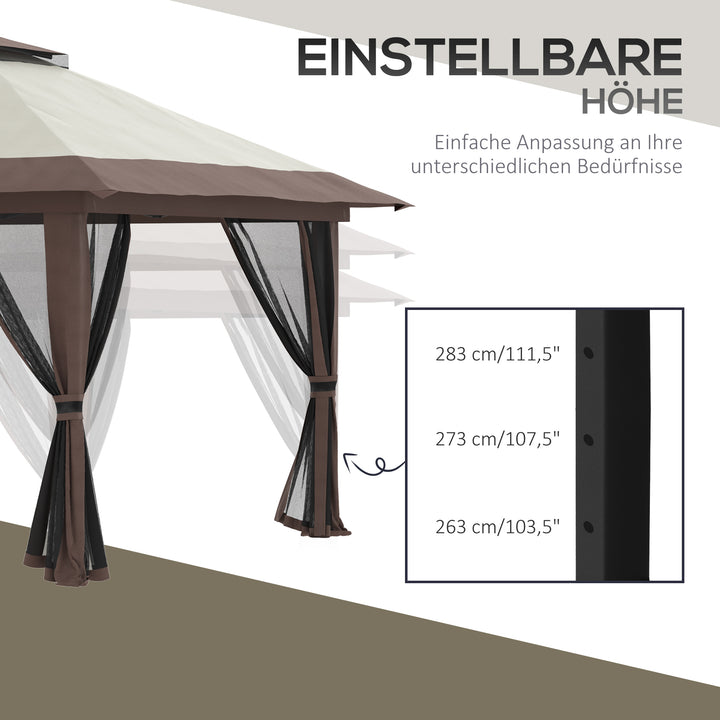 Foldbar pavillon, højdejusterbar, 4 netvægge, ventileret tag, bæretaske, hurtig montering, 4 x 4 x 3 m, beige