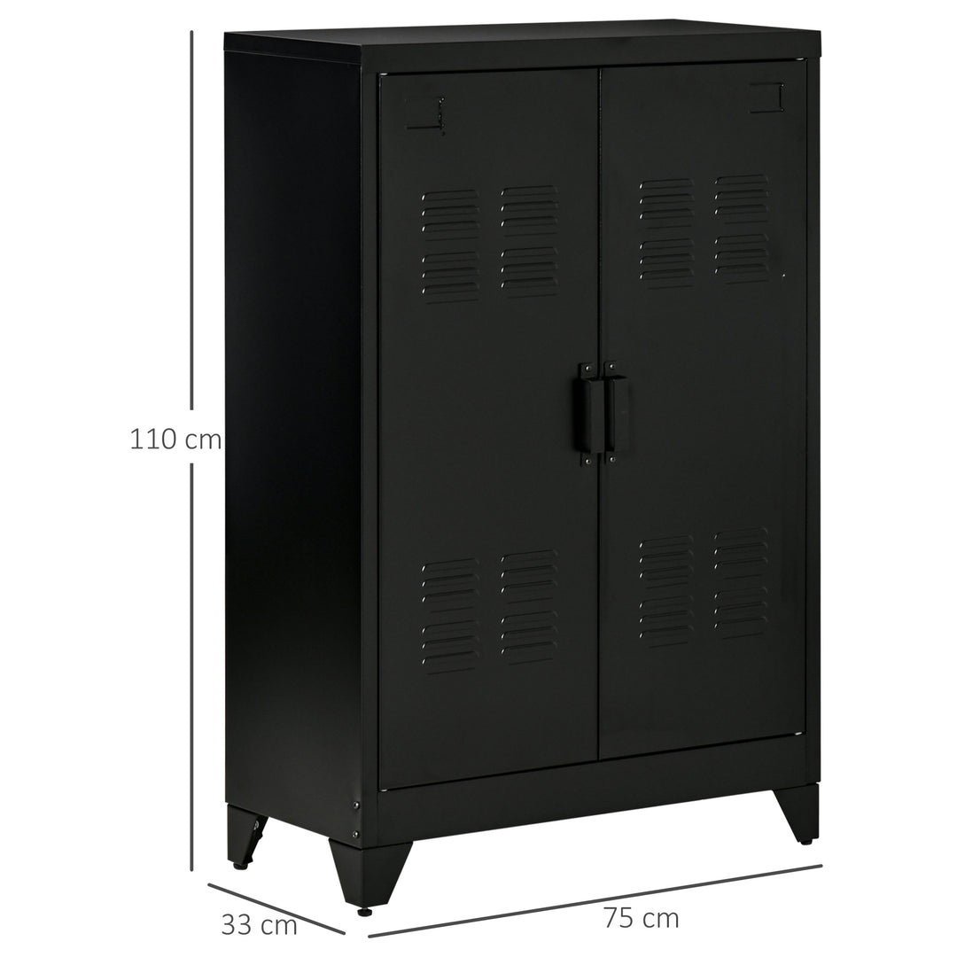 Arkivskab metalskab multifunktionelt skab med magnetisk lameller dobbeltdør justerbar hylde kontorskab opbevaringsskab til hjemmekontor stue 75 x 33 x 110 cm sort