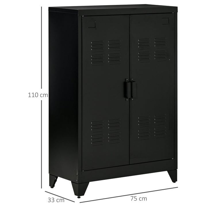 Arkivskab metalskab multifunktionelt skab med magnetisk lameller dobbeltdør justerbar hylde kontorskab opbevaringsskab til hjemmekontor stue 75 x 33 x 110 cm sort