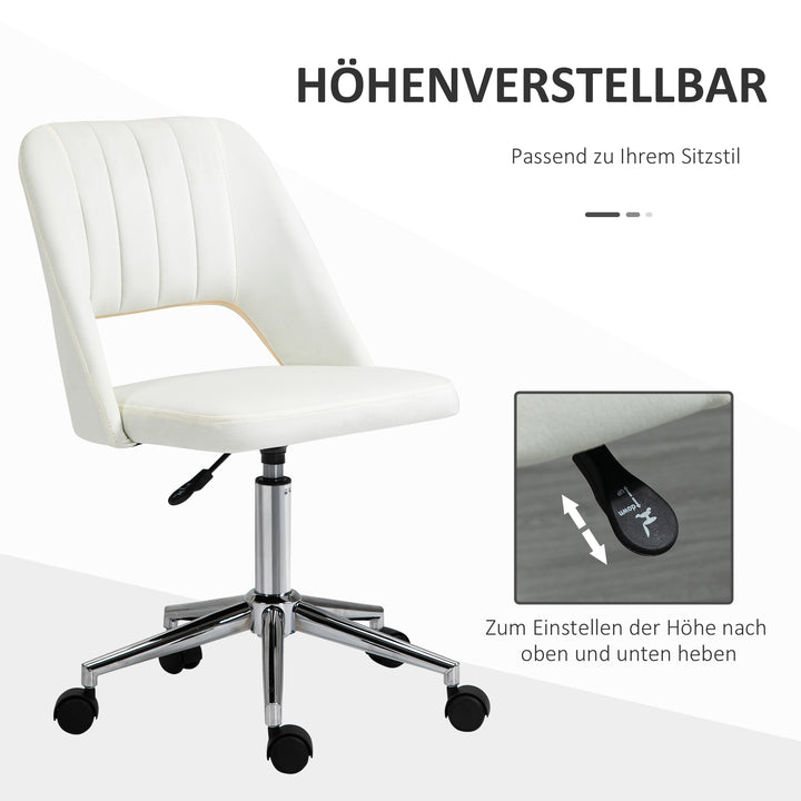 Højdejusterbar kontorstol med hjul, 360° drejelig, kammuslingeformet, skum, 49 x 60 x 79-91 cm, cremehvid