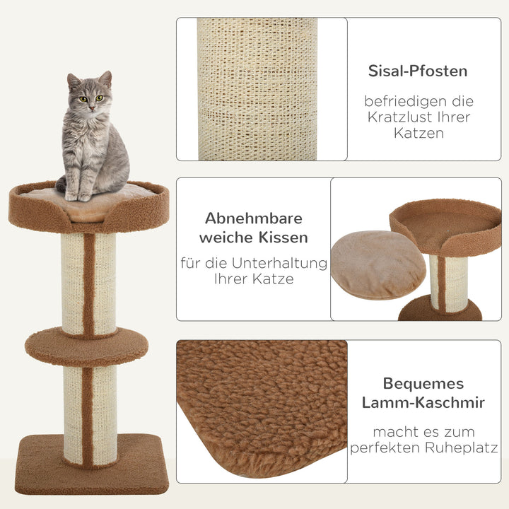 Kradsetræ 91 cm kattetårn med sisalstolper, platform, hynde, kradsetræ i flere niveauer, klatretræ, til mellemstore katte, lysebrun