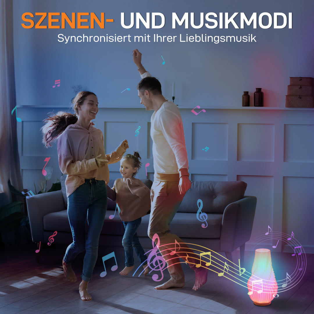 Smart bordlampe med app-styring, alexa-kompatibel, plastik, træ, hvid