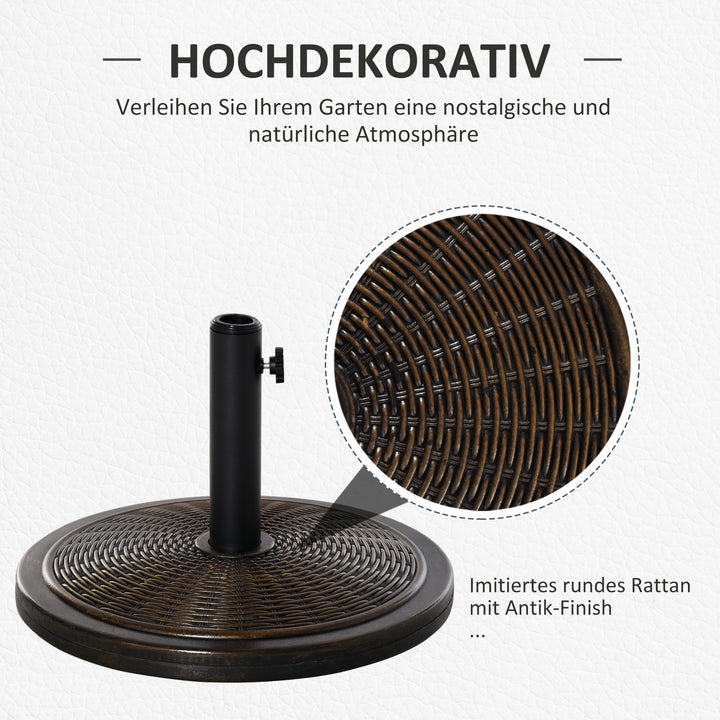 Parasolfod i cement, 14 kg, rund parasolfod med rottinglook til parasoller med en rørdiameter på 35 mm/38 mm/48 mm