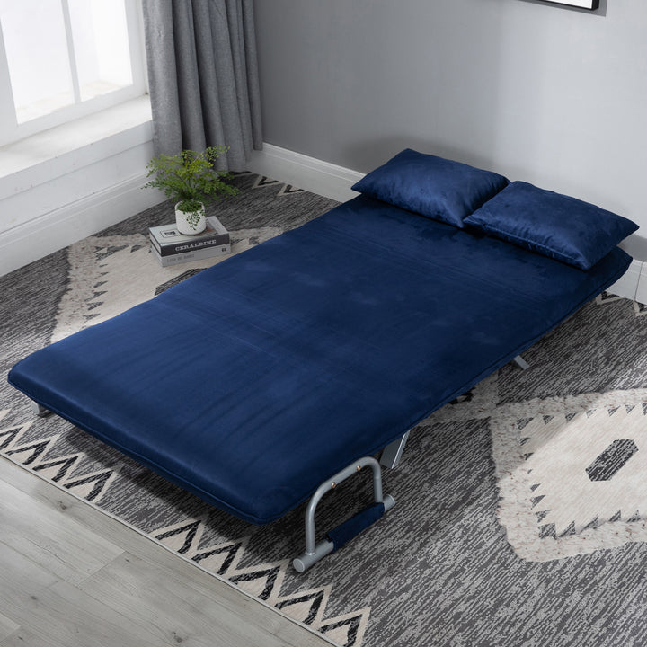 Sovesofa, 5-vejs justerbar, imiteret ruskind, metalstel, inklusive hynder, marineblå