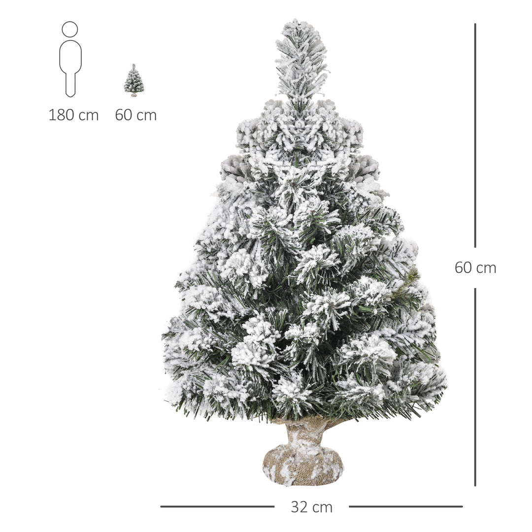 Mini kunstigt juletræ 60 cm kunstigt grantræ med sne, 67 spidser cementbase til indendørs kontor