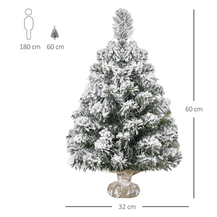 Mini kunstigt juletræ 60 cm kunstigt grantræ med sne, 67 spidser cementbase til indendørs kontor