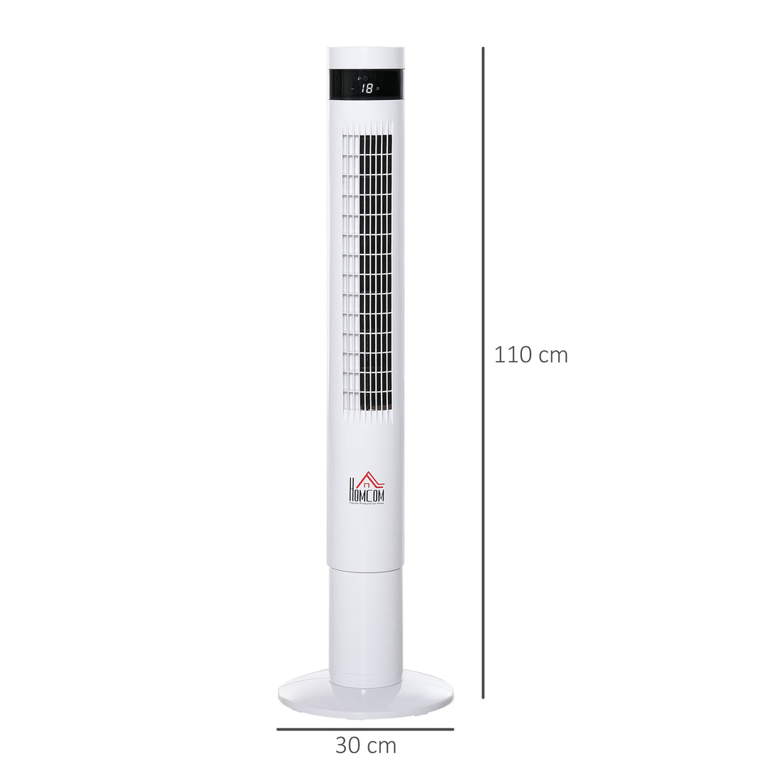 Tårnventilator, piedestalventilator med 3 hastighedsindstillinger, fjernbetjening, 50W ventilator med 12-timers timer, LCD-display, 85° oscillation, til soveværelser, hvid