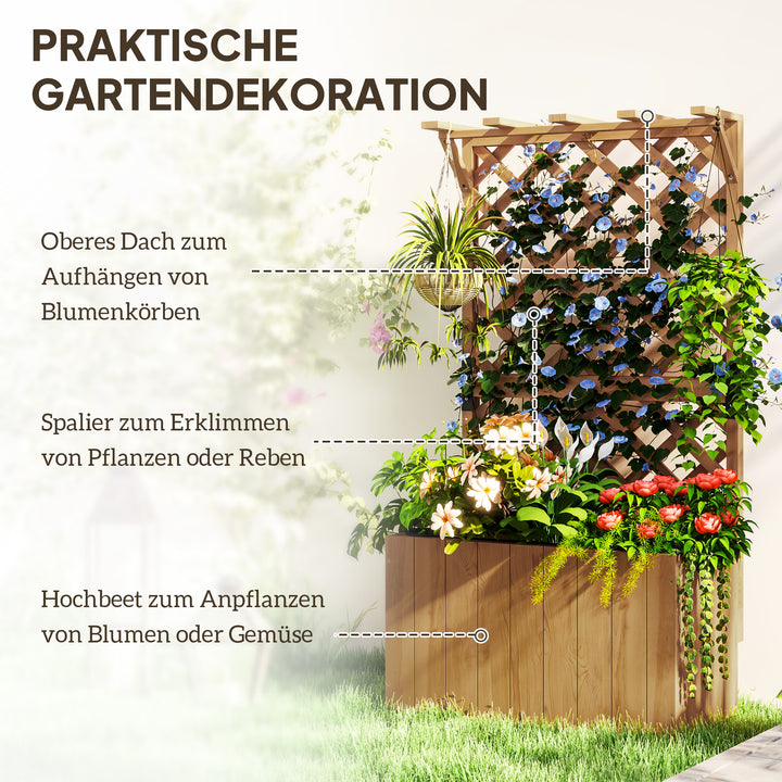 Hævet havebed med espalier, espalier, blomsterkasse, træ, haveespalier 64 x 33 x 122 cm naturligt træ