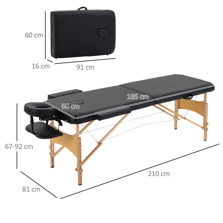 Massagebriks, foldbar massagesofa, højdejusterbar massagebænk til spa, salon, kunstlæder, træ, sort