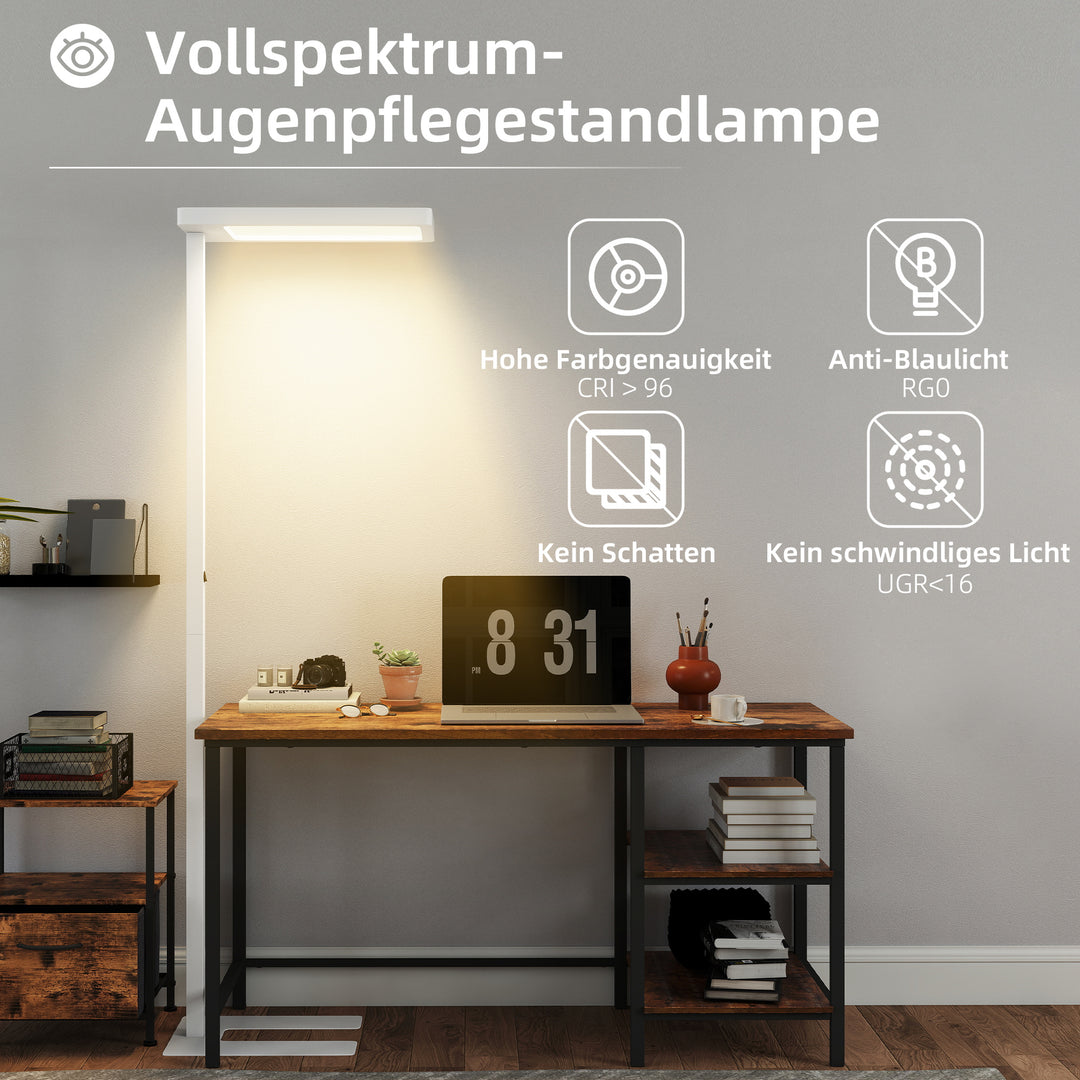 LED-gulvlampe, øjenvenligt lys, gulvlampe med fjernbetjening, justerbar lysstyrke, plastik, metal, hvid