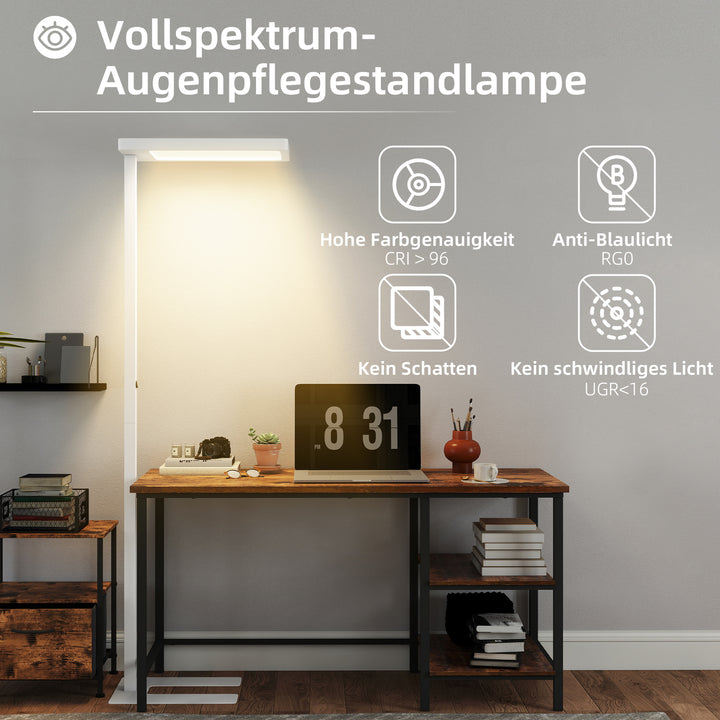 LED-gulvlampe, øjenvenligt lys, gulvlampe med fjernbetjening, justerbar lysstyrke, plastik, metal, hvid
