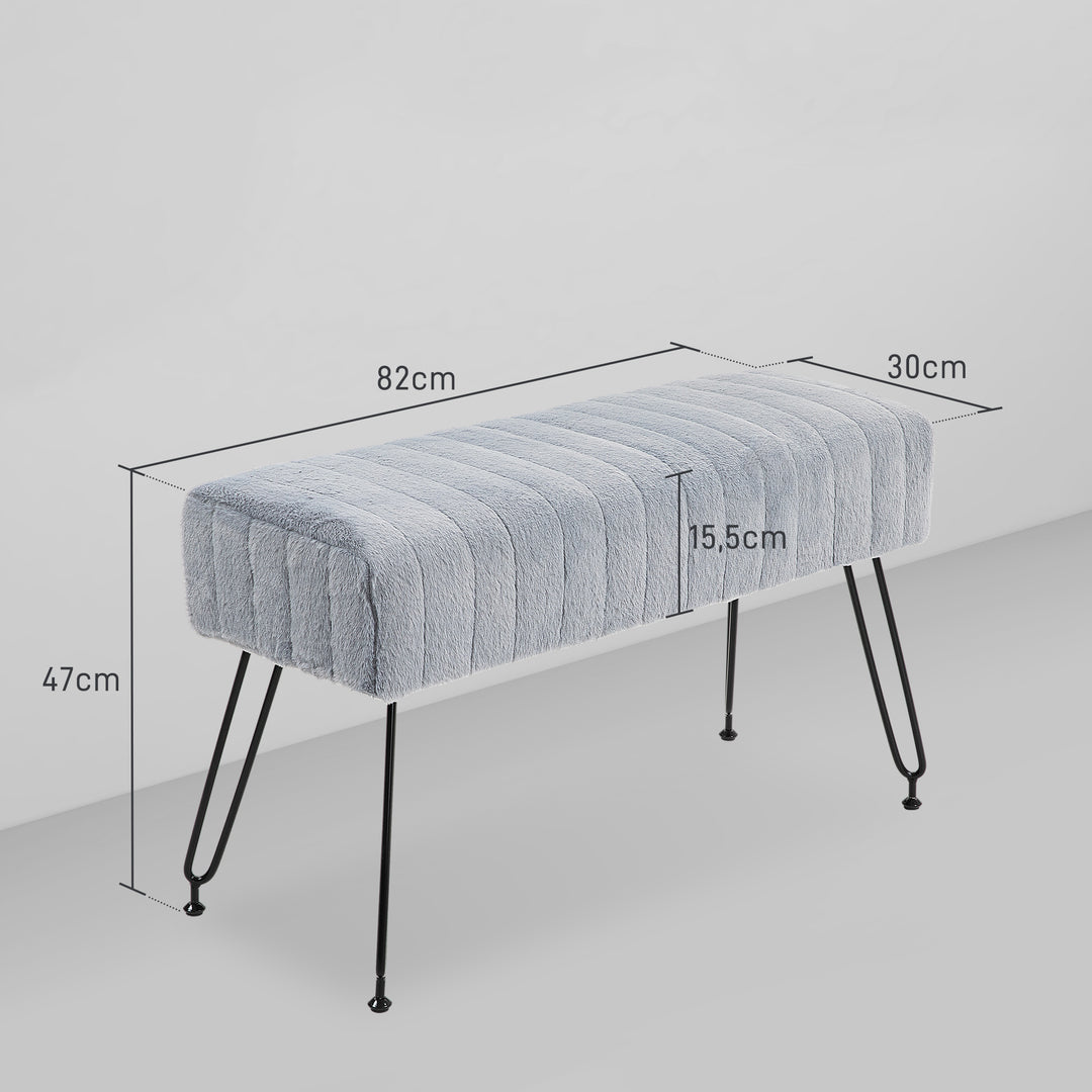Bænk, quiltet sæde, betræk i kunstpels, metalben, op til 120 kg, 82 x 30 x 47 cm, grå/sort