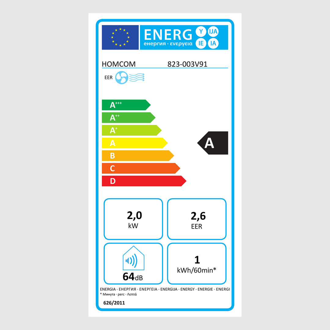 Bærbart klimaanlæg, 7000 BTU 3-i-1 enhed - køling, affugtning og ventilation - affugter, ventilator, med fjernbetjening, 24-timers timer, 2 hastighedsindstillinger, til 10-26 m², hvid