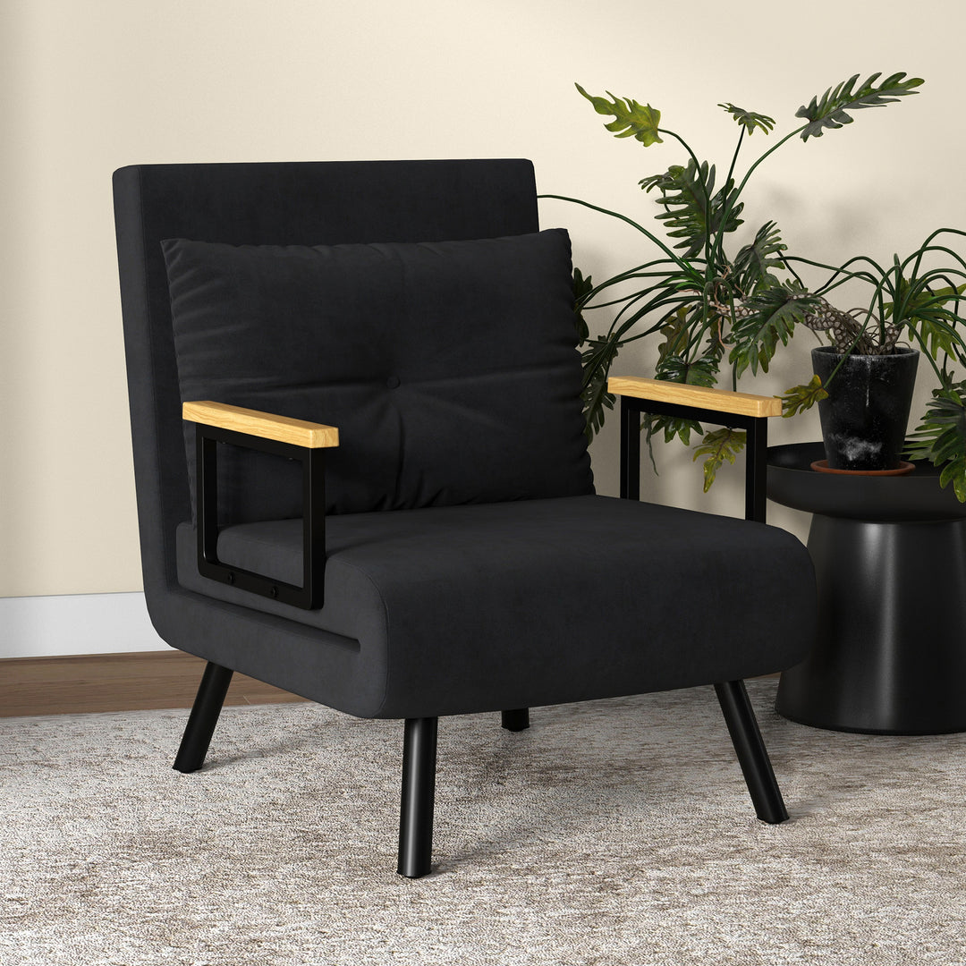 Lænestol i skandinavisk design, loungestol, læsestol. Inkluderer hynde med knaplukning, sort.