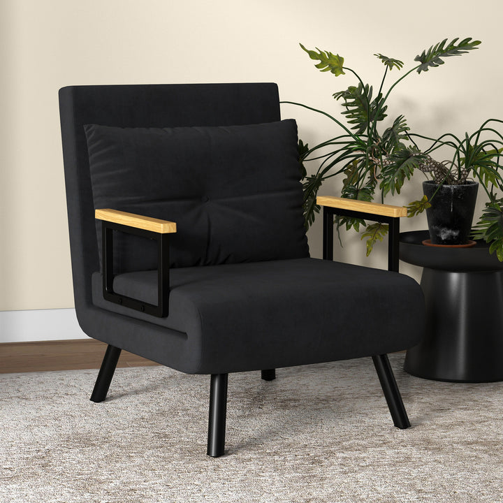 Lænestol i skandinavisk design, loungestol, læsestol. Inkluderer hynde med knaplukning, sort.