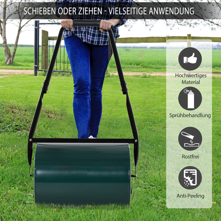 Plænetromle havetromle med u-håndtag 31 cm diameter 30 cm arbejdsbredde 40 l vand/sandpåfyldning metal grøn
