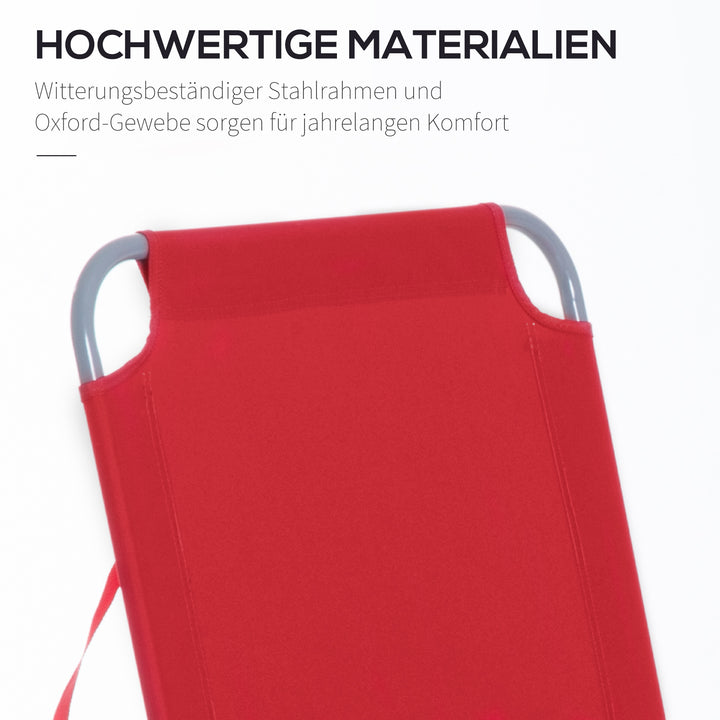 Solseng, foldbar, justerbar ryglæn, rustfri metalramme, 187 x 55 x 24 cm, rød