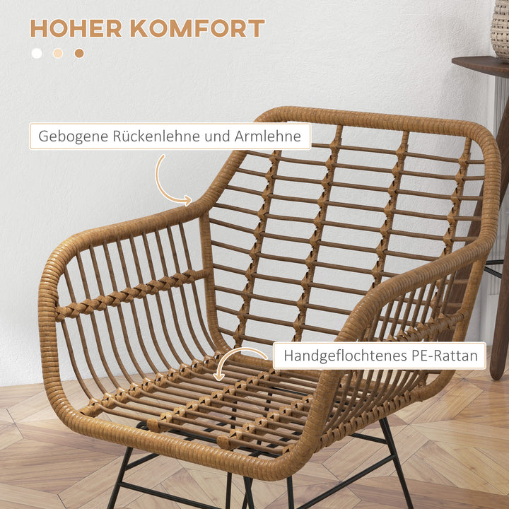 Sæt med 2 køkkenstole i boho-stil, pe-rattan, 56 x 60 x 79 cm, naturlig + sort