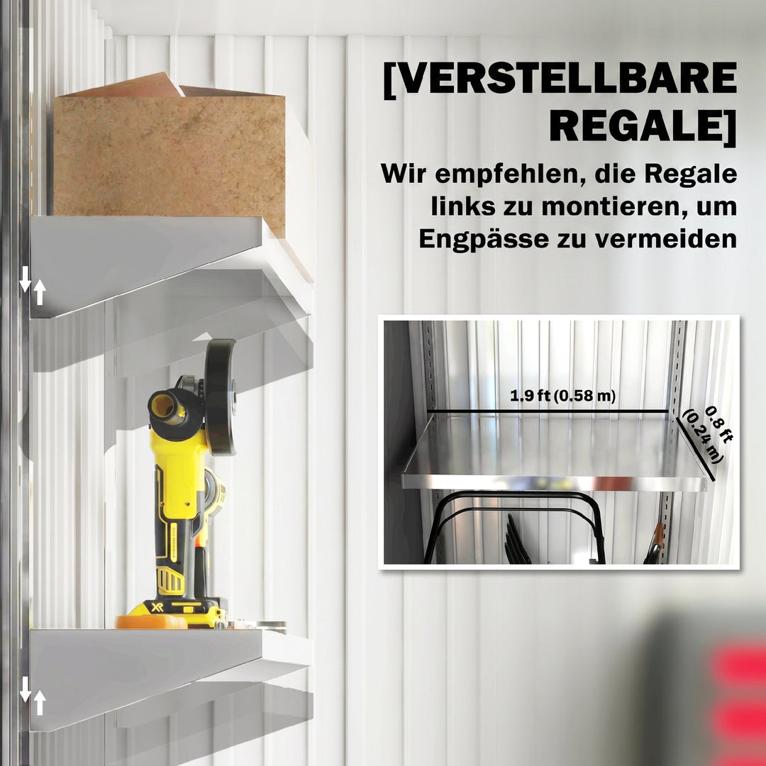 Haveskur, udendørs redskabsskur lavet af bølgepapstål, vægdesign, justerbare hylder, aflåselig dør, mørkegrå